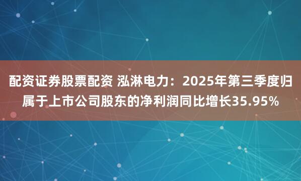 配资证券股票配资 泓淋电力：2025年第三季度归属于上市公司股东的净利润同比增长35.95%